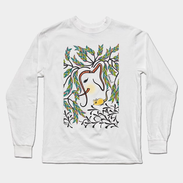 Vibrant Jungle Elephant and Mouse Long Sleeve T-Shirt by famenxt